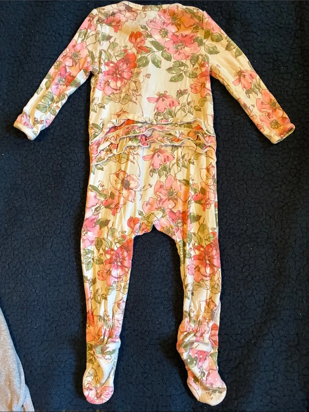 Angel Dear Pink Floral Cream Footed One-Piece